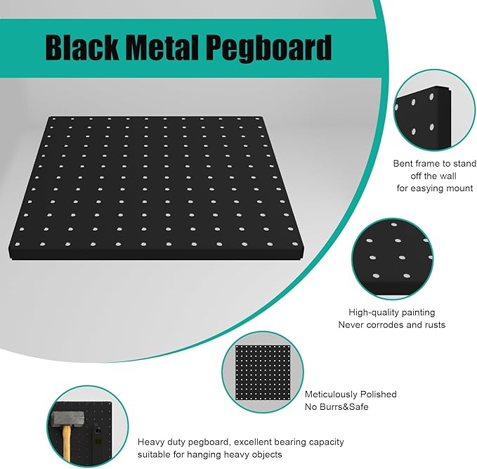 Peg Board, 6 Pack 12"x12" Black Metal Pegboard Panels Pegboards Wall Organizer - Image 4