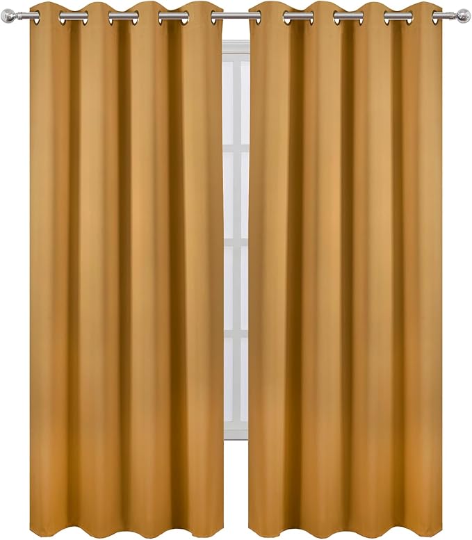 LEMOMO Blackout Curtains 52 x 84 inches Long Mustard Yellow Curtains Set of 2 - Image 2