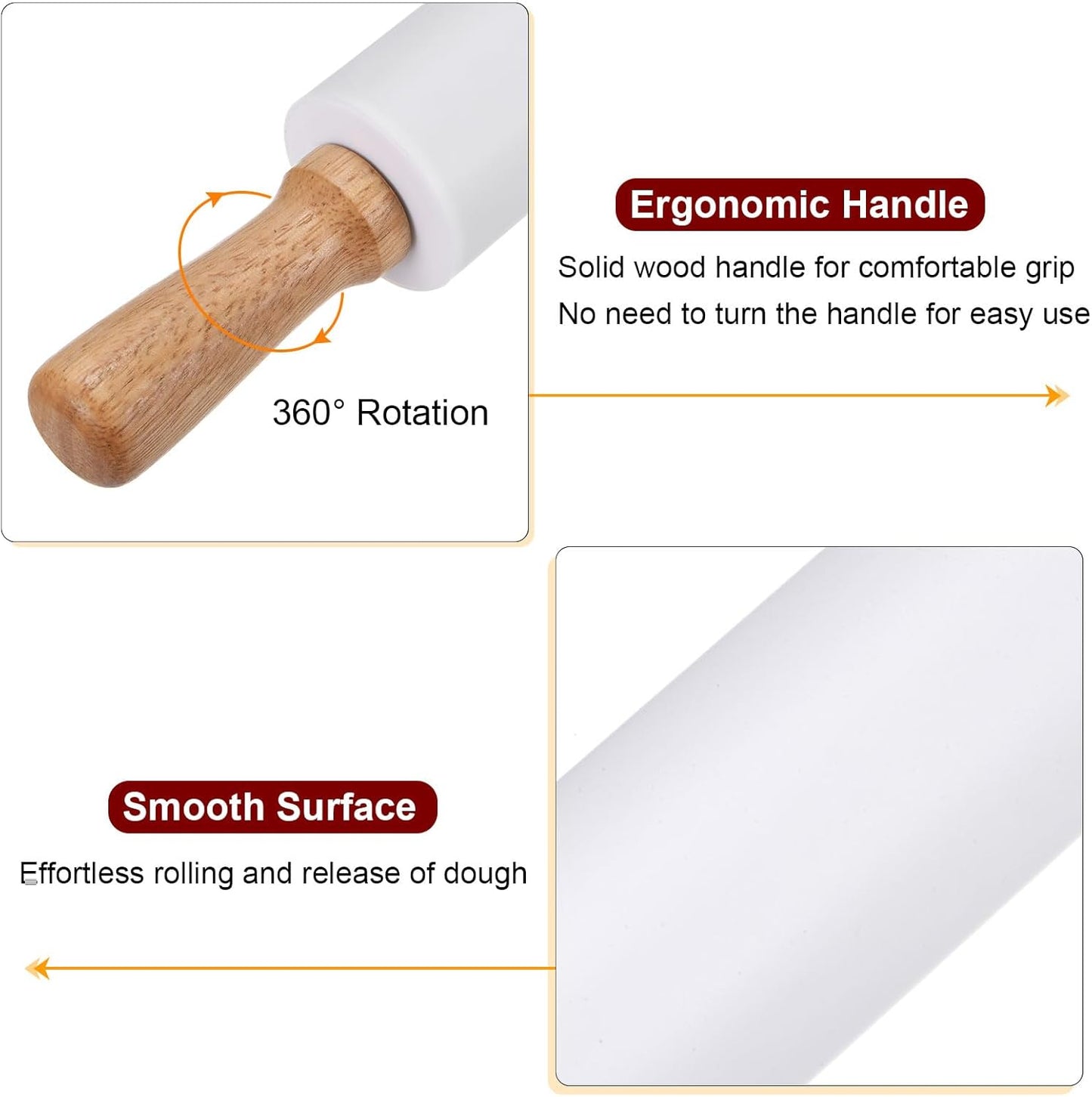 HARFINGTON Silicone Rolling Pins for Baking 16.93 Inch Non-Stick Silicone Surface Wooden Handle Rolling Pin Small Roller Playdough Rolling Pins for Fondant Kitchen Dough Pizza, White