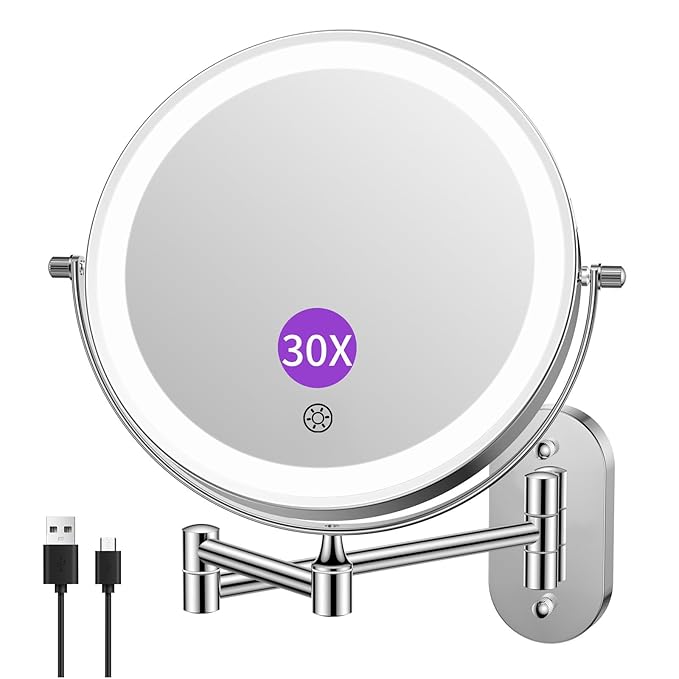 FUNTOUCH 5000mAh Rechargeable Wall Mounted Lighted Makeup Vanity Mirrors by FUNTOUCH