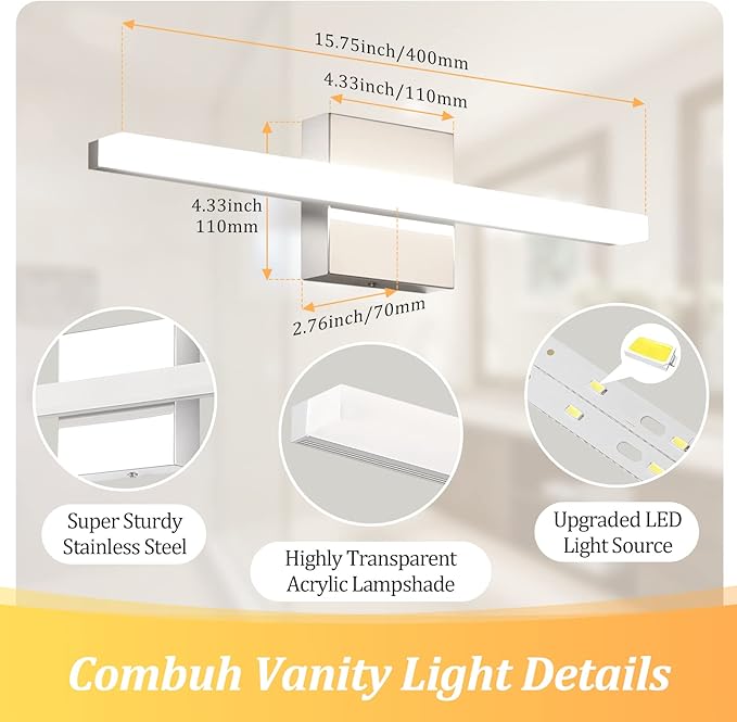 Combuh Modern Bathroom Vanity Light Fixtures Above Mirror Soft Shadow Free - Image 3