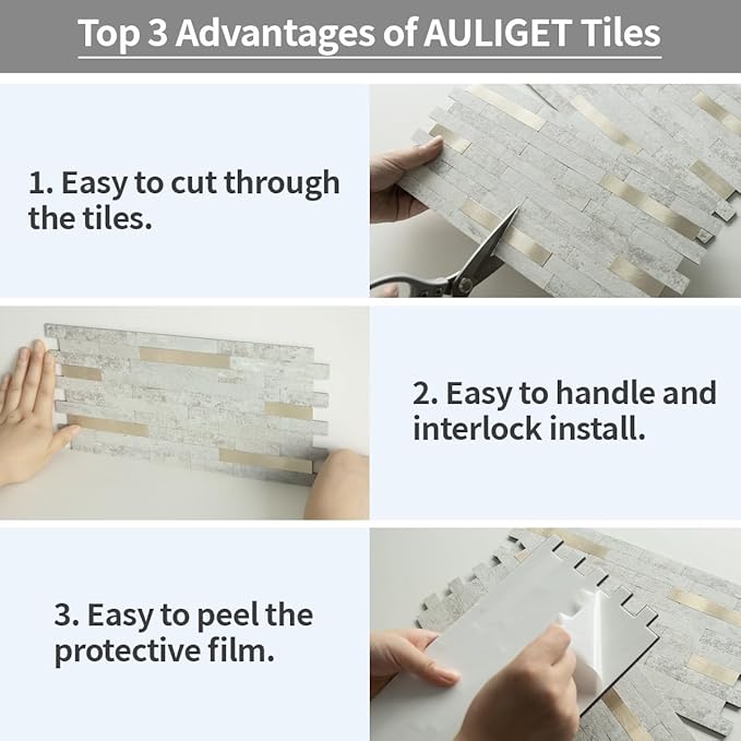 AULIGET 2 Sheets Faux Stone Peel and Stick Backsplash - Image 7