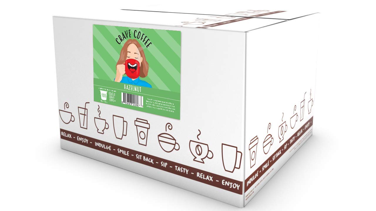 Crave Beverages Flavored Coffee Pods, Compatible with 2.0 K-Cup Brewers, Hazelnut, 100 Count