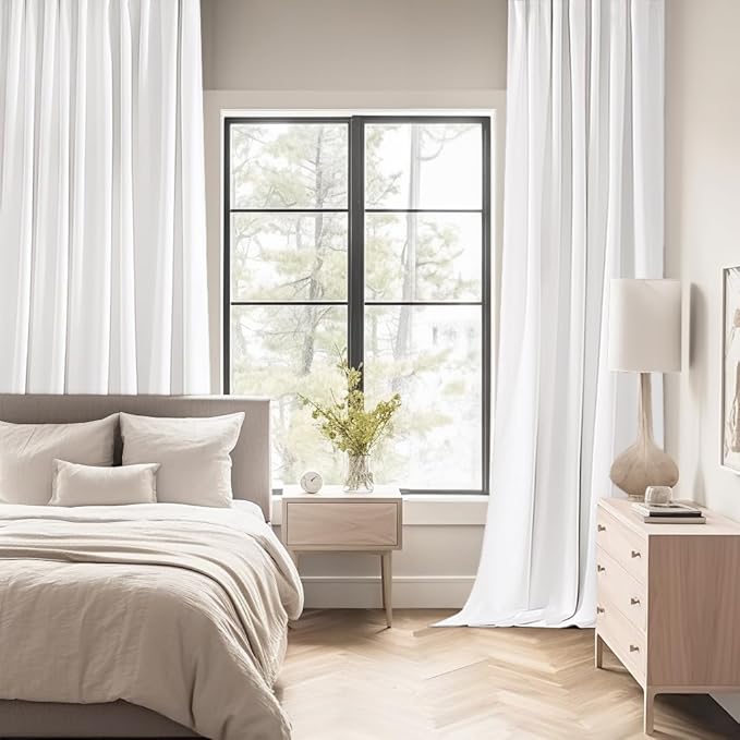 MIULEE Pure White Back Tab Blackout Curtains 108 Inch Long 2 Panels Set - Image 2