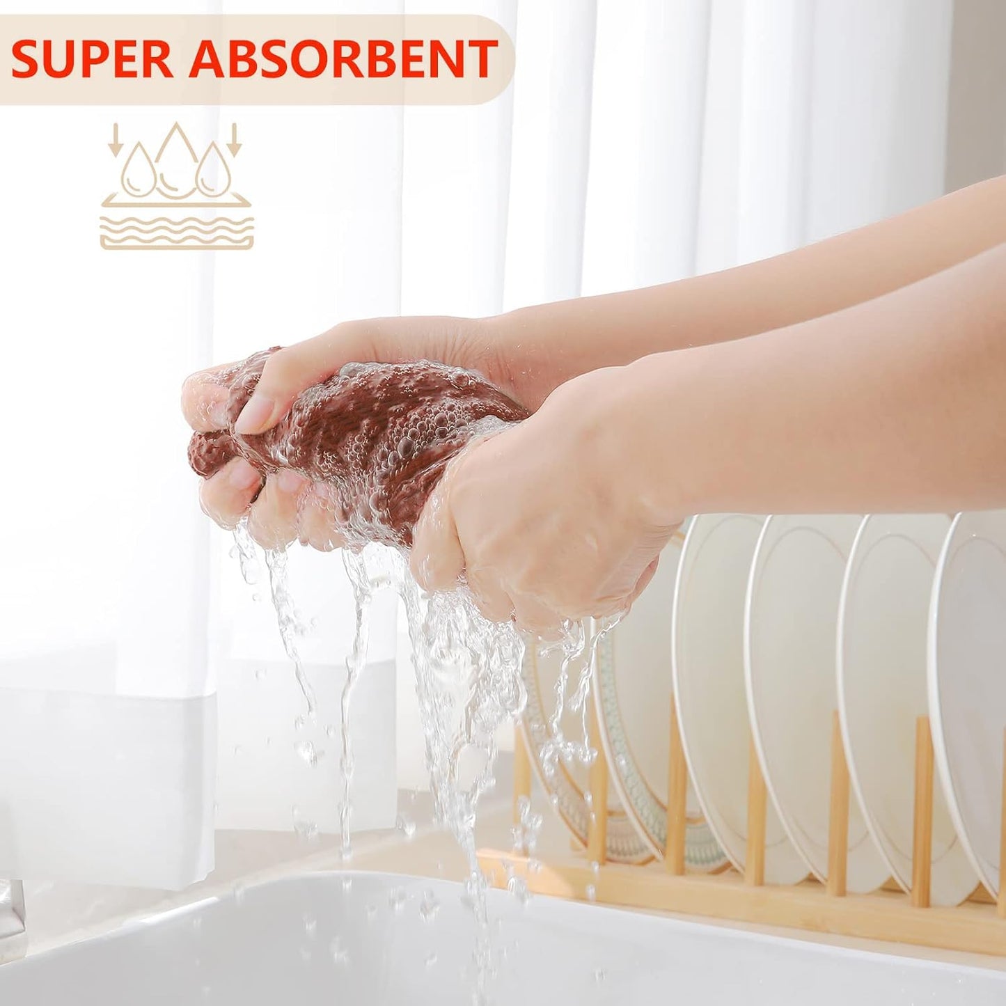 Homaxy 100% Cotton Waffle Weave Kitchen Dish Towels, Ultra Soft Absorbent Quick Drying Cleaning Towel, 13 x 28 Inches, 6-Pack, Rust