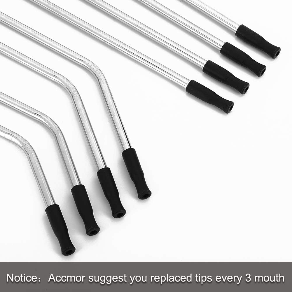 Accmor 22Pcs Reusable Straws Tips, Food Grade Silicone Black Straw Tip Covers Only Fit for 1/4 Inch Wide (6MM Out diameter) Stainless Steel Straws