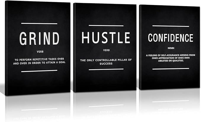 KAWAHONE Motivational Success Canvas Wall Art, Grind Hustle Confidence Wall by KAWAHONE