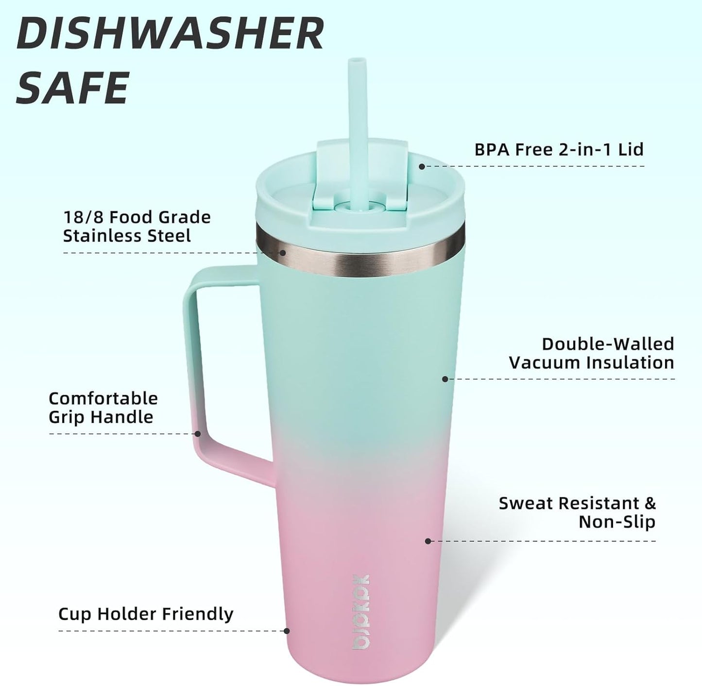 BJPKPK Insulated Tumbler with Handle, 26oz Insulated Tumblers with Lid and Straw, Stainless Steel Metal Water Bottles, Coffee Travel Mugs, Cups, Marshmallow