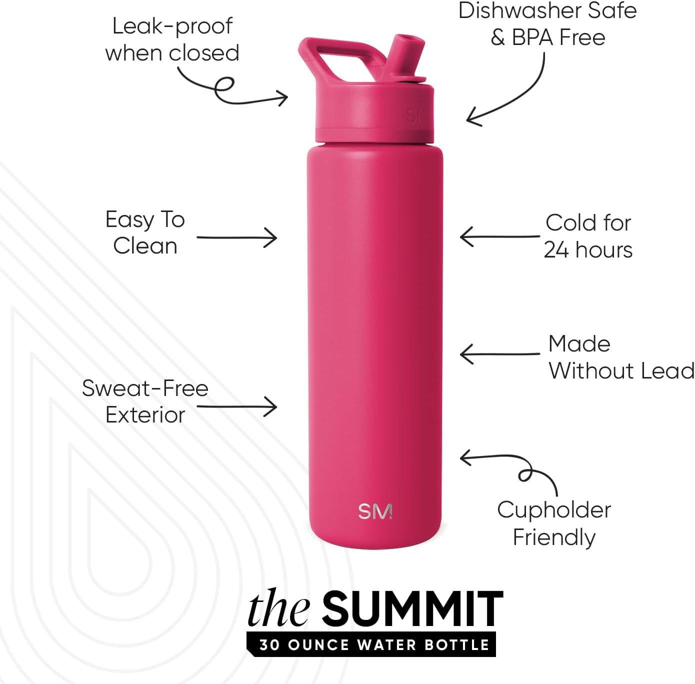 Simple Modern Water Bottle with Straw Lid | Vacuum Insulated Stainless Steel Metal Thermos | Reusable Leak Proof BPA-Free Flask for Sports Gym | Summit Collection | 30oz, Berry Twist