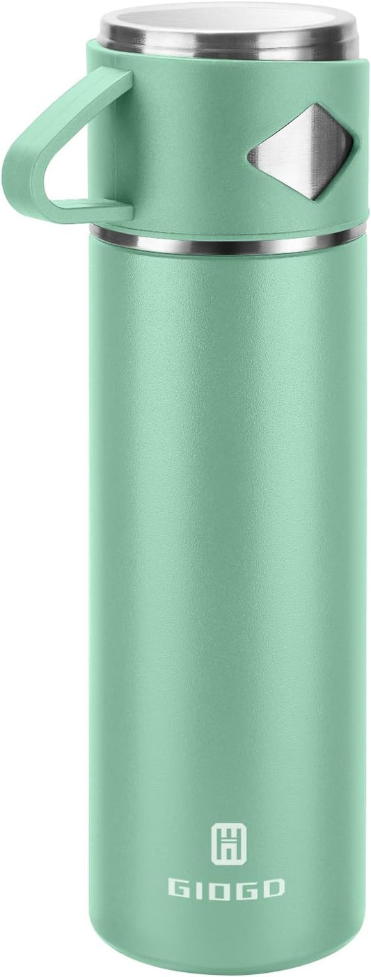 Stainless Steel Thermo 700ml/23.7oz Vacuum Insulated Bottle with Cup for Coffee Hot drink and Cold drink water flask.(Green,Single)