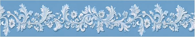Blue Floral Wallpaper Border 196x4 Inch Peel and Stick Wall Border Elegant - Image 2