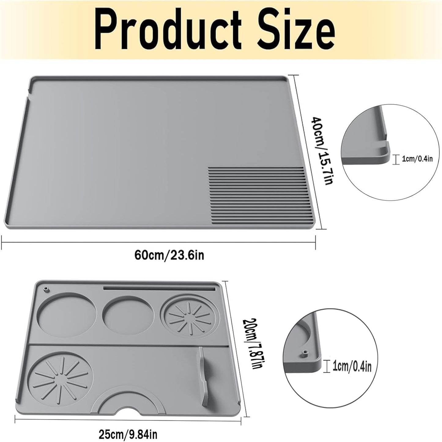 Silicone Coffee Mat With Espresso Tamping Mat for Ninja Luxe Cafe Espresso Machine Accessories, 23.5''x15.7'' Anti-Slip Heat-Resistant Coffee Bar Mat for Countertop -Gray