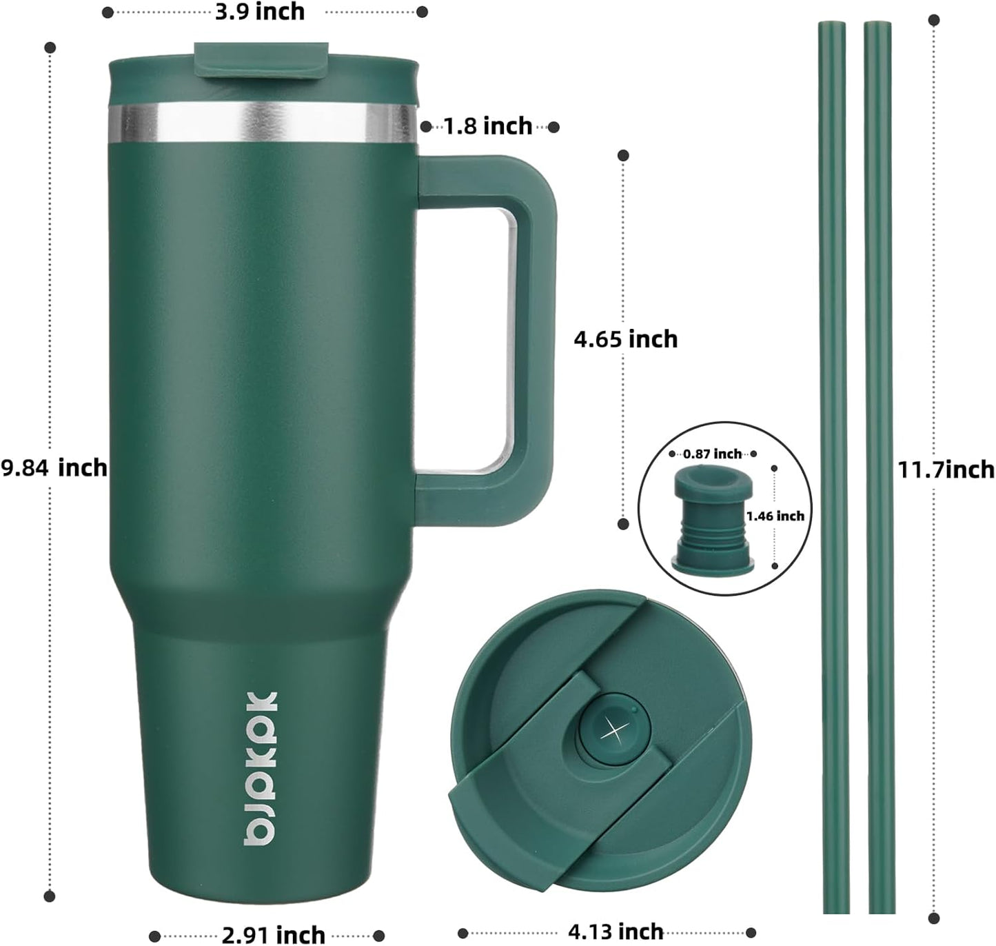 BJPKPK 40 oz Stainless Steel Tumbler With Handle Insulated Tumblers With 2 Straw Travel Coffee Mug With Lid,Army Green