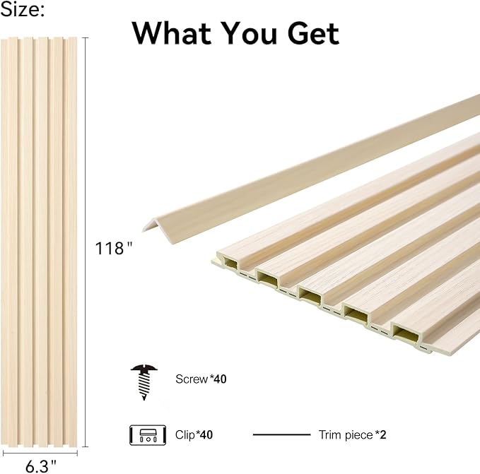 8-Pack WPC Wall Panels 118’’ x 6.3’’ 3D Slat Wall Panel Acoustic Wall Paneling - Image 2