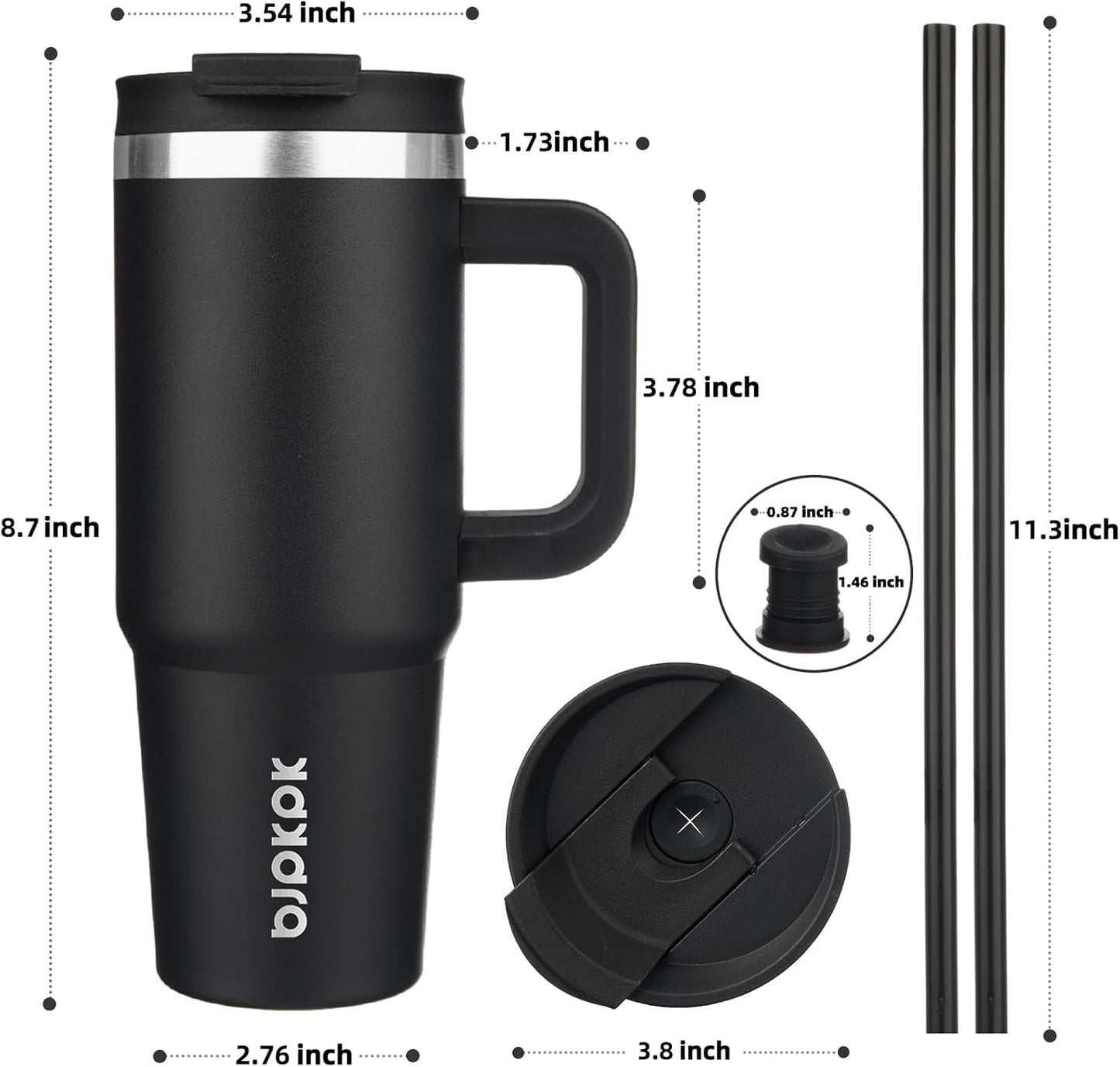 BJPKPK 30oz Stainless Steel Insulated Tumbler With Handle And Lid Straw Travel Coffee Mug Thermal Cup,Black