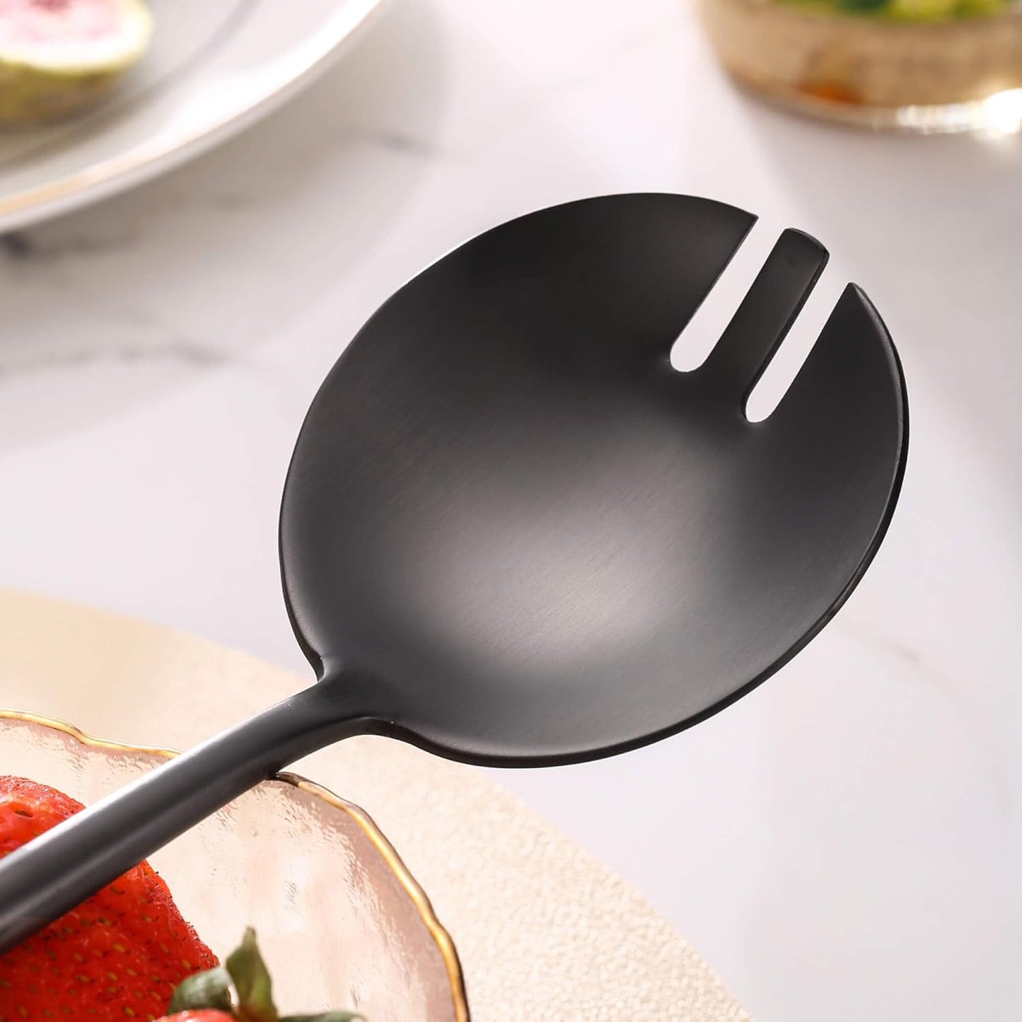 Lemeya Black Salad Serving Utensils,Serving Spoons Stainless Steel,2Pcs Long Handle Salad Servers 11.42 Inch,Salad Utensils for Serving,Matte Finish,Dishwasher Safe