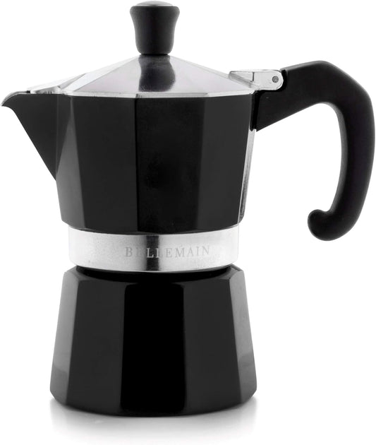 Bellemain Stovetop Espresso Maker | Italian Moka Pot Espresso Maker, Classic Aluminum Design Mocha Pot for Home Brewing & Camping | Easy to Use & Clean - 3-Cup, Black