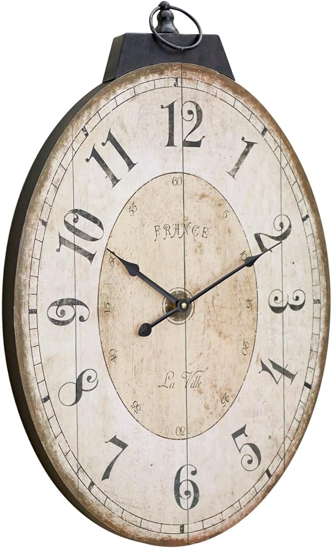 24" H * 18" W Large Oval Wall Clock, Vintage French Decorative Wall Clock by UPPER+DECOR