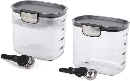 Progressive International ProKeeper+ Clear Plastic Airtight Food Baker's Kitchen Storage Organization Container Canister Set with Magnetic Accessories, 2- Piece Set (Powdered Sugar 1.4-Quart)