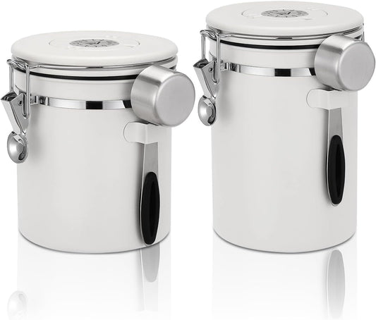 ShanSon Coffee Canister Airtight Stainless Steel Container,Home Kitchen Food Storage Organizers for Beans,Tea,Sugar,cookie,Flour,Cereal,16OZ+22OZ,White