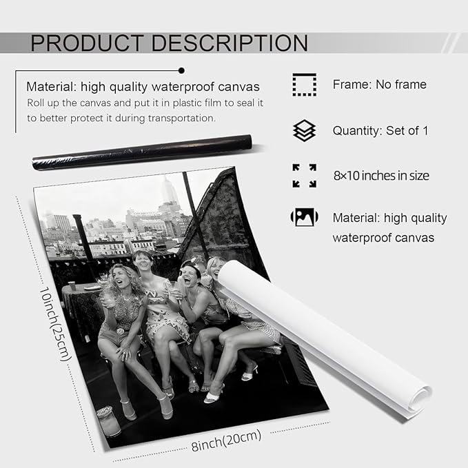 Retro Black And White Woman Canvas Wall Art Fashion Rooftop Party Posters - Image 2