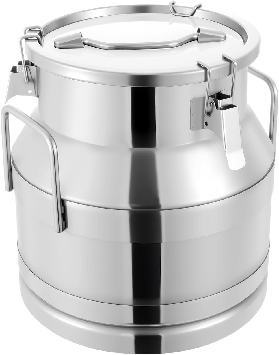 1 mm Thickened Stainless Steel Milk Can Large Liquid Container Storage,Stainless Steel Milk Bucket With Sealing Lid and Carry Handle,for Wine, Oil Storage Transport (20L/5.25 Gal)