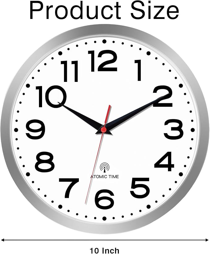 Roymnie Atomic Wall Clock 10 Inch, Modern Clock Battery Operated Classic Analog - Image 9