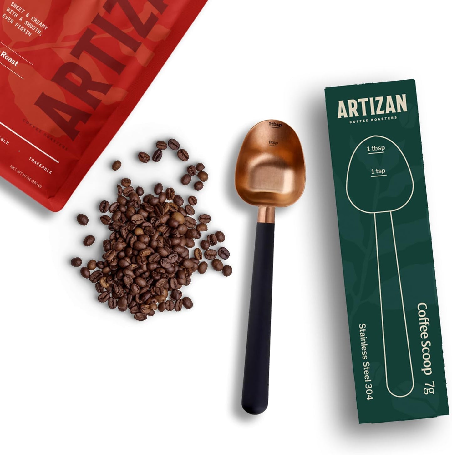 Artizan Coffee Roaster Long Handle Stainless Steel Copper Spoon - Scoop for Measuring Coffee, Tea & More 7G