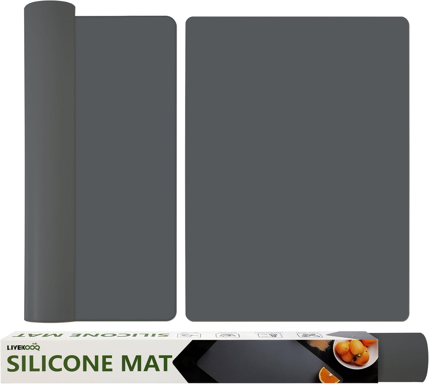 Silicone Mat for Kitchen Counter, Silicone Mat Trimable to Size (Dark Gray, 23.6×15.7inch-2PCS), BPA-Free Silicone Placemat, Heat-Resistant NonSlip Table Mat for Air Fryer, Countertop Protector Mat
