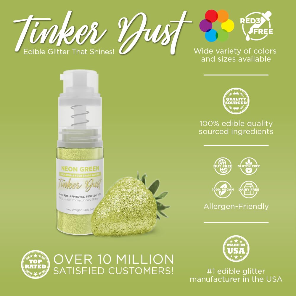Bakell - Neon Green Tinker Dust (4g, 1x Mini Spray Pump) Edible Glitter for Food, Desserts, and Beverages!