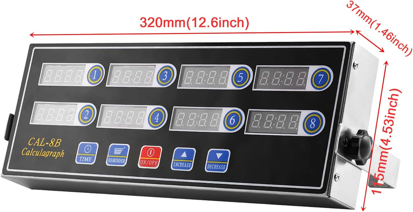Kitchen Timers for Cooking, 8 Channel, Commercial Grade, Stainless Steel, LED Digital, Loud Alarm,