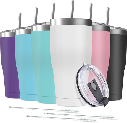 6 Pack 30oz Stainless Steel Tumblers Bulk Reusable Travel Mugs with Lid, Double Wall Powder Coated Coffe Cup for Home, Office, Outdoor Suitable for Vehicle Cup Holders