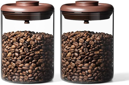 Ankou Glass Coffee Canister 900ml x 2 Jar, Airtight Food Storage Container with Pop Lid, Kitchen High Borosilicate Glass Contianers For Tea Coffee Bean Sugar