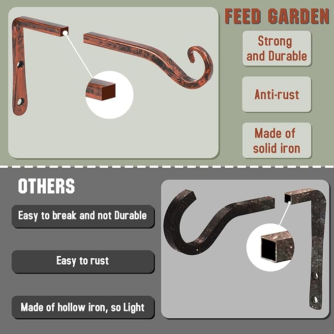 FEED GARDEN 2 Pack 10 Inch Hanging Plant Bracket Wall Hooks Decorative Plant - Image 4