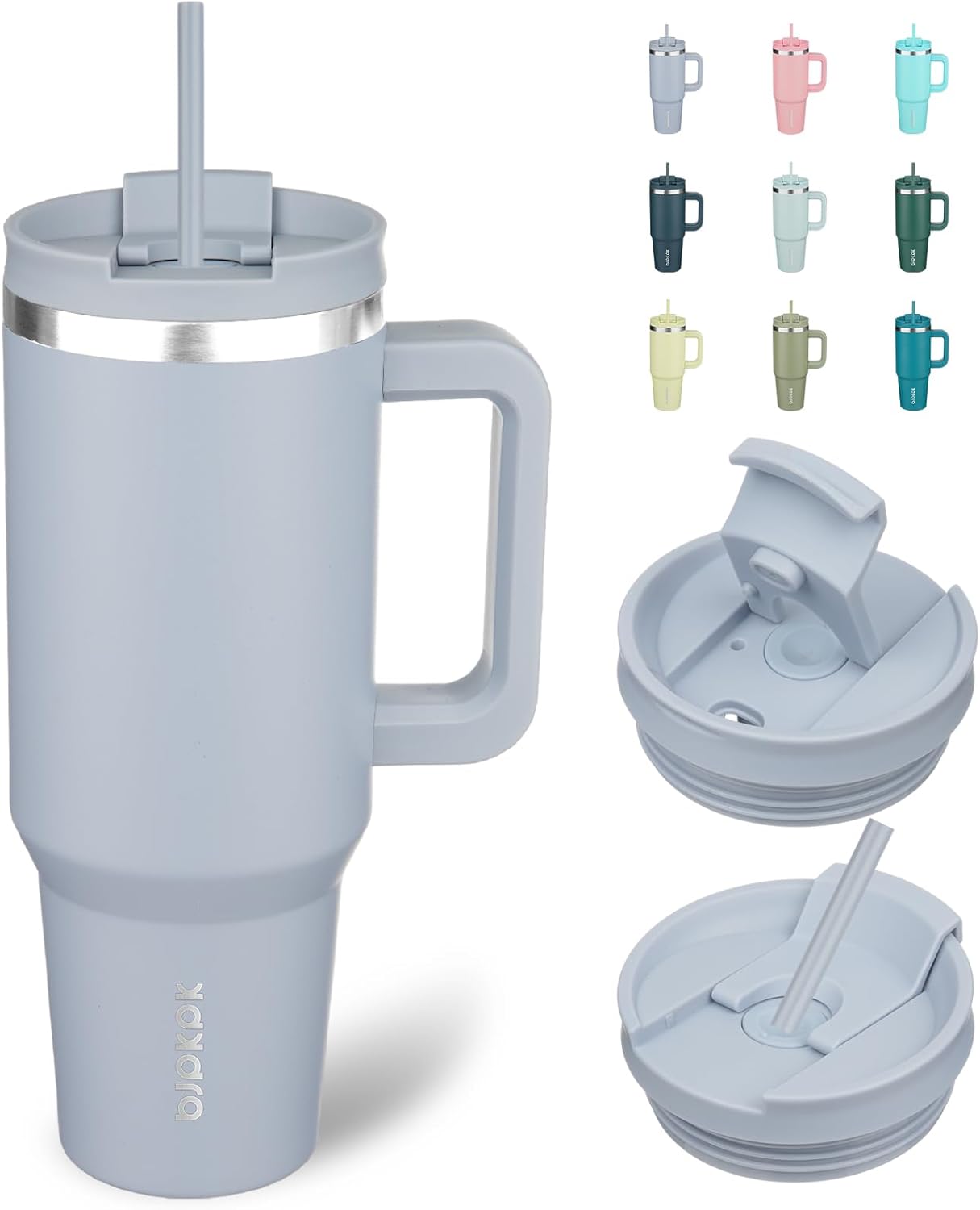 BJPKPK Tumbler With Handle And Straw 40oz Insulated Tumbler Cups With Lid Stainless Steel Travel Coffee Mug,Modern Blue