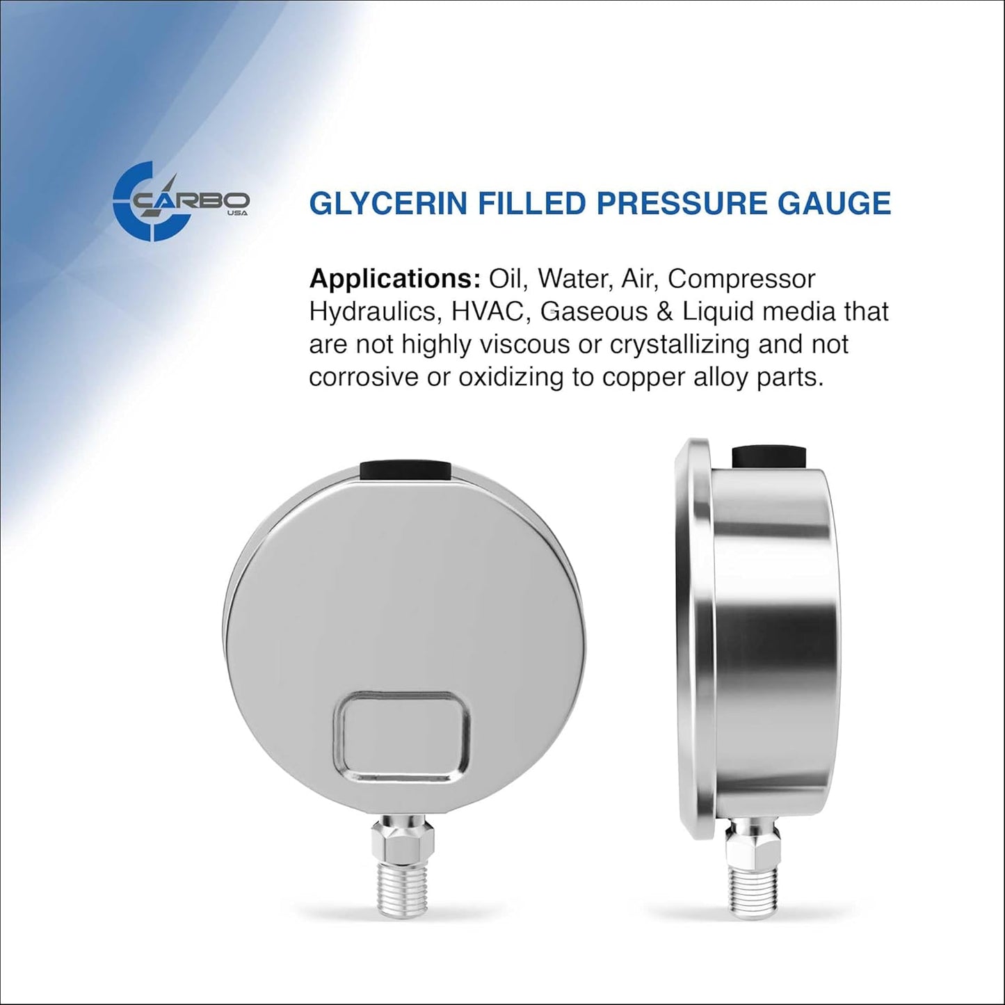 Stainless Steel Pressure Gauge Dual Display (-30 Hg - 0-30 psi/kPa) - 2 1-2" Glycerine Liquid Filled Water Air Oil Gas Gauge with Polycarbonate Lens - Compound Vacuum - 1/4" NPT