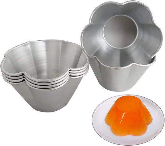 6 Pcs Fluted Pudding Pan, Aluminum Egg Tart Mold Baking Tool, Individual Flan Molds, Reusable Miffin Cups for Tartlets, Quiches, Popover, Jello, Cakes