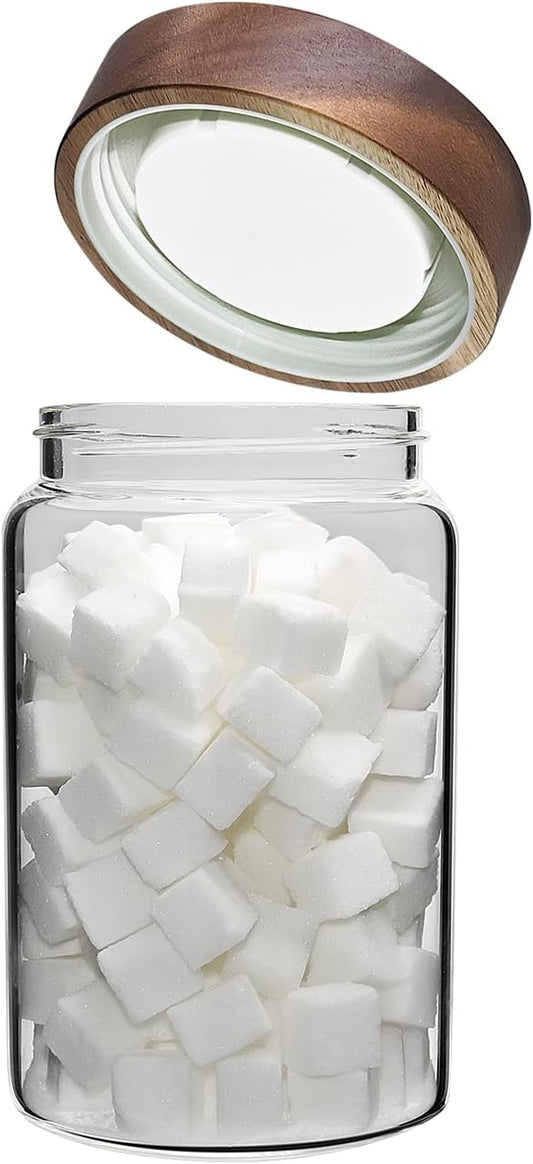 Glass Coffee Jars Spice Jar Round Storage Canister with Wooden Lid Clear Glass Food Jar for Pantry Sugar Tea Coffee Bean Spice Nuts Cookies Bath Salts (900ml/30oz-1 pack)