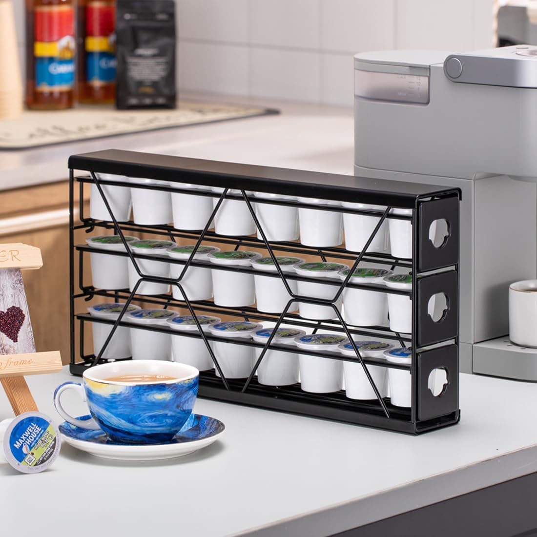 Flagship K Cup Holder Drawer 3 Tier Coffee Pod Holder for K Pod Save Space Countertop Kitchen (24 Pods Capacity)