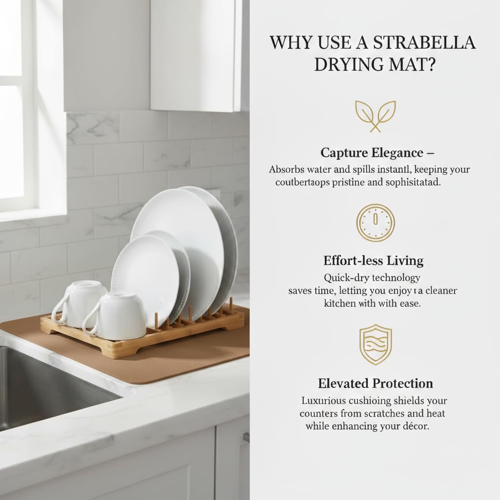 Dish Drying Mat Super Absorbent – 16" x 18" Coffee Mat for Countertops – Non-Slip Drying Mat for Kitchen Counter – Easy to Clean Water Absorbent Mat – Large Dish Drying Mats (Chowning's Tan)