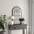 Dewfig Arch Wall Mirror Mounted Decorative, Arched Window Pane Mirror - Image 2