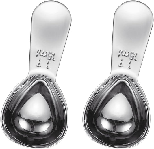 uxcell 2Pcs Stainless Steel Coffee Scoop, 15ml Short Handle Measuring Spoon for Ground Coffee Tea Sugar Kitchen Gifts, Silver