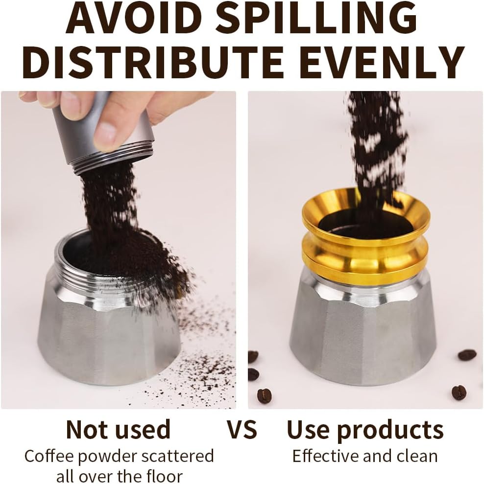 Coffee Tamper for Moka Pot, 304 Stainless Steel Espresso Coffee Tamper, Espresso Dosing Funnel Compatible with Aluminum Espresso stovetop Moka Pot (Silver)