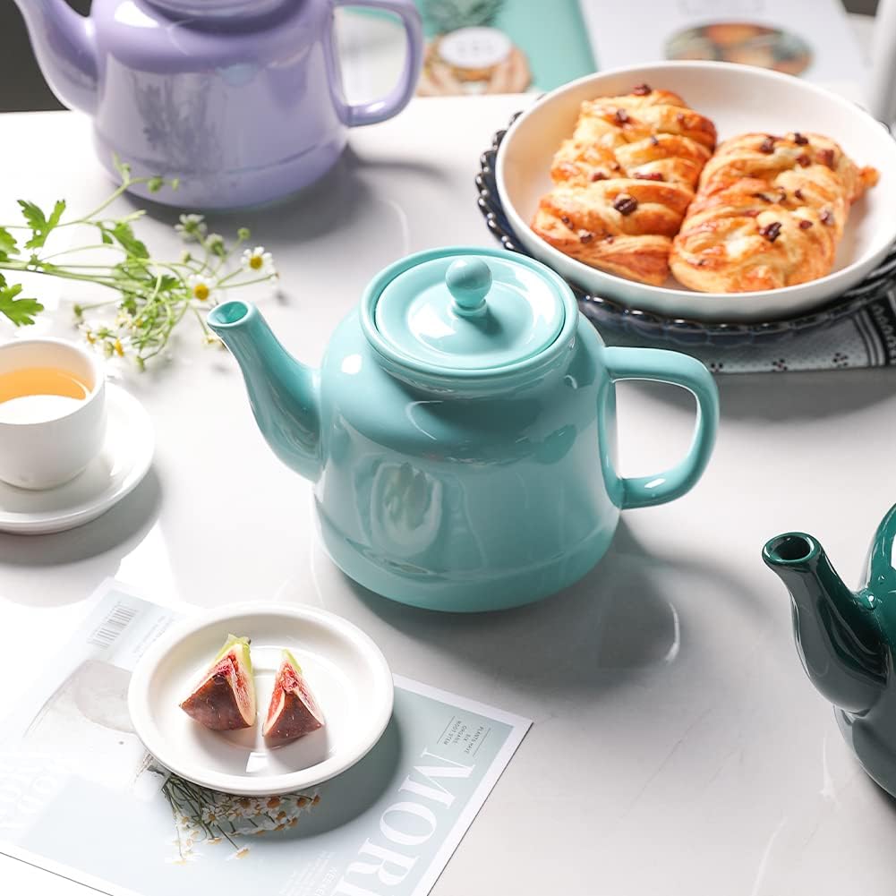 Sweejar 35 oz Porcelain Tea Pot, Teapot with Removable 18/8 Stainless Steel Infuser, Microwave & Dishwasher Safe Tea Maker, Tea Infuser Pots for Blooming loose Leaf Tea,Chrismas Women Gift (Turquoise)