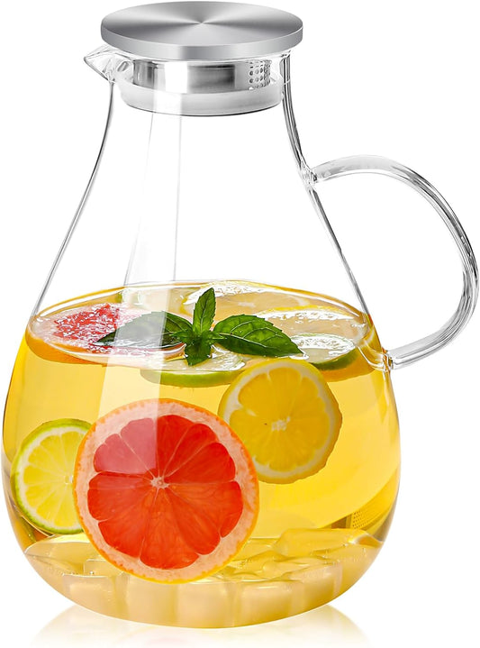 UNBREAKABLE - 1 Gallon Glass Pitcher – 3800ml Heat-Resistant Borosilicate Water Jug with Stainless Steel Lid, Easy to Clean, Handmade Carafe for Hot & Cold Drinks – Modern Style for Home or Office