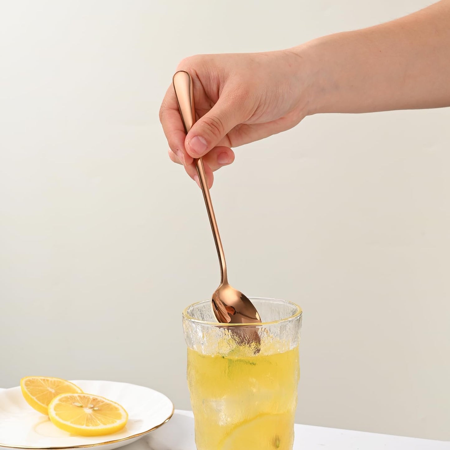 7.5 Inches Long Handle Coffee Stirring Spoons,Set Of 8 Rose Gold Iced Tea Spoon,Copper Stainless Steel Ice Cream Spoons,Sundae Spoon