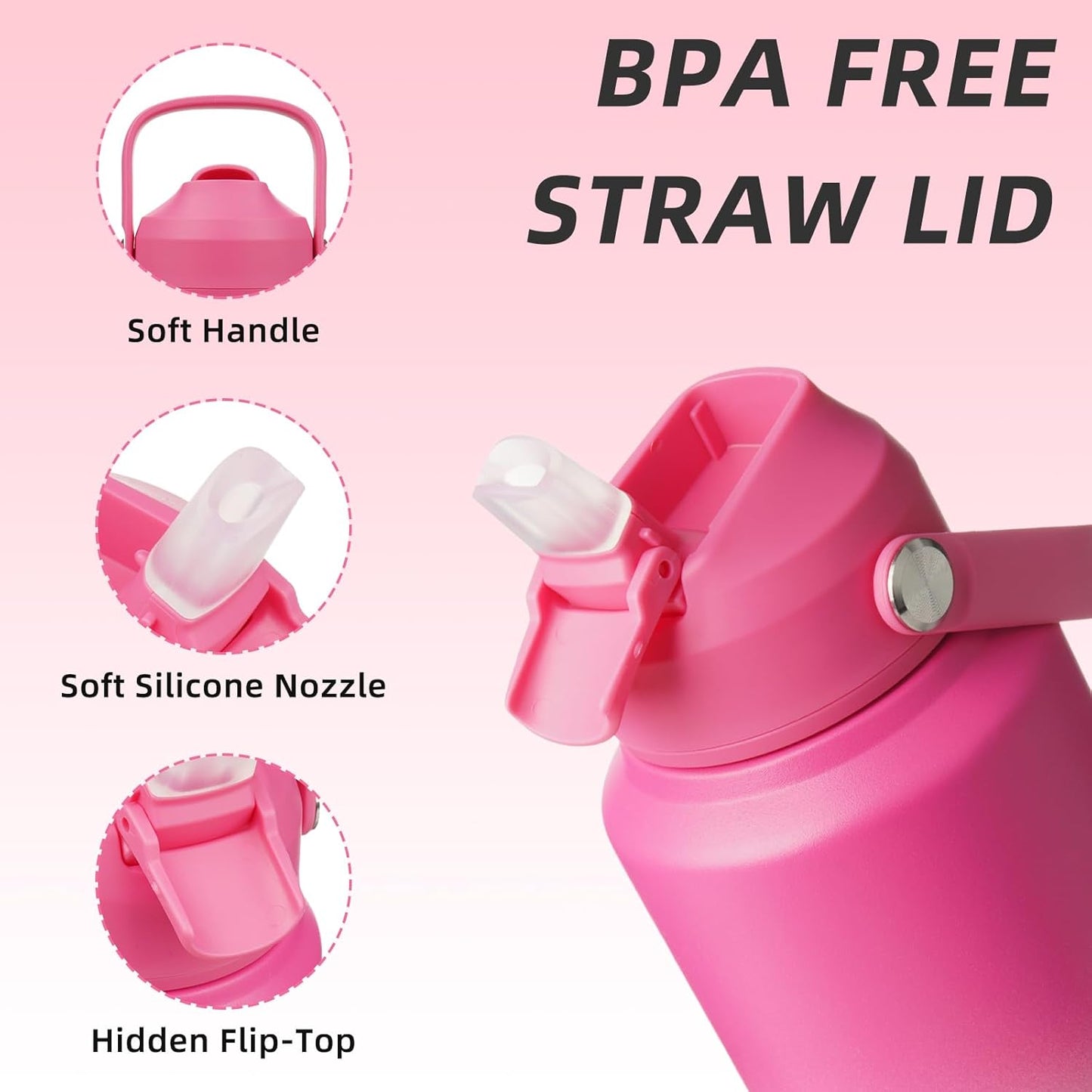 BJPKPK Water Bottle with Straw Lid, 32oz Vacuum Insulated Water Bottles, Metal Stainless Steel Thermos for Sports, Travel, BPA Free Leak Proof Thermos, Cups, Flasks, Tumblers,Cherry