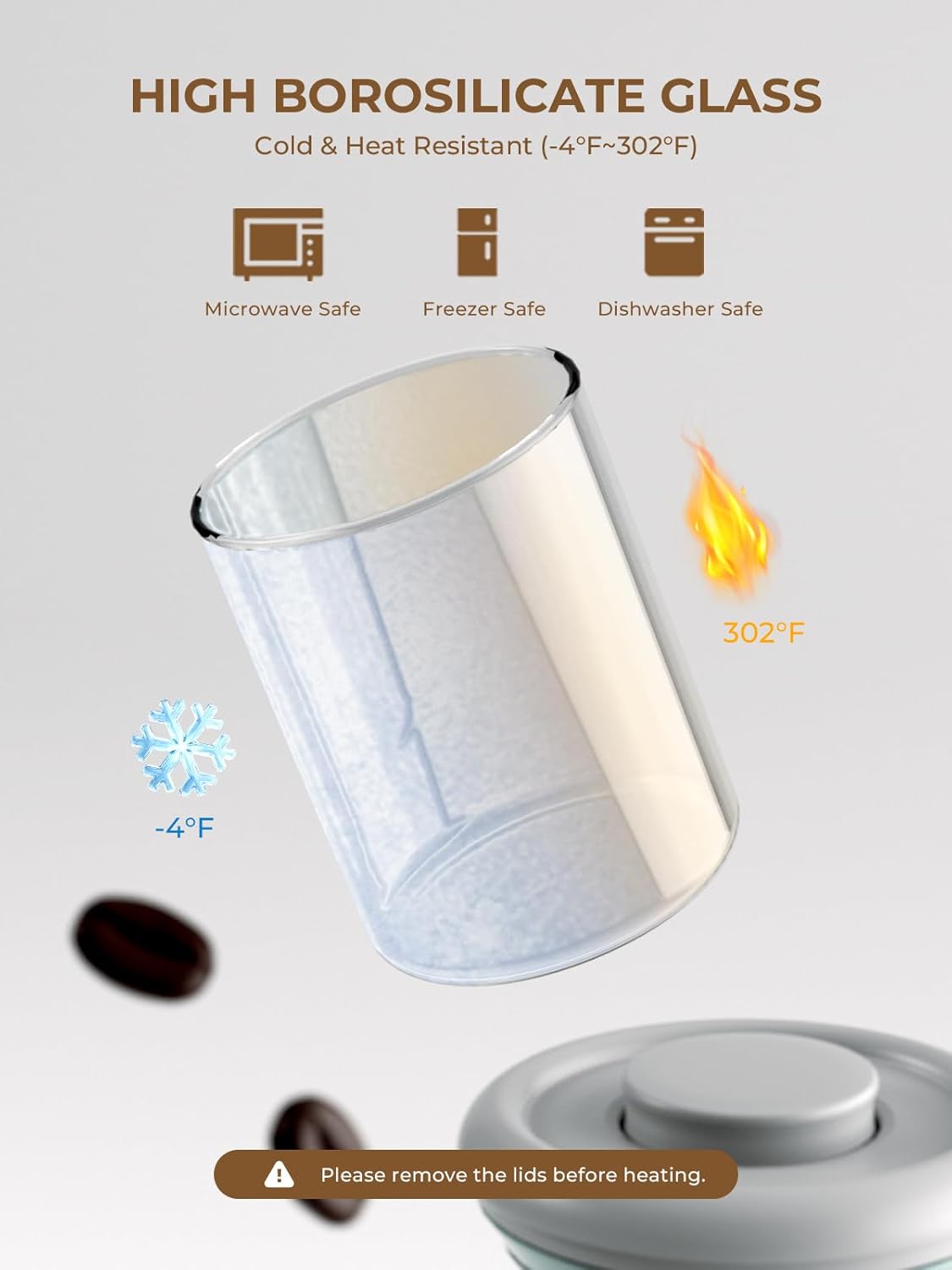 Coffee Bean Container Airtight Coffee Storage Containers Pop Up Coffee Canister High Borosilicate Glass Coffee Jar Air Tight Containers for Coffee 300g 900ml*2 Gray