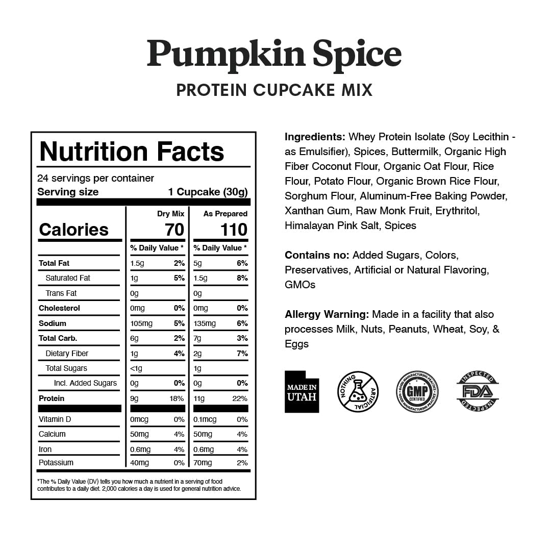 ProDough High Protein- Gluten Free Cupcake Mix, Low Carb, 13g of Protein per Cupcake, No Added Sugars, Keto Friendly, Makes 12, Healthy Dessert (Pumpkin Spice)