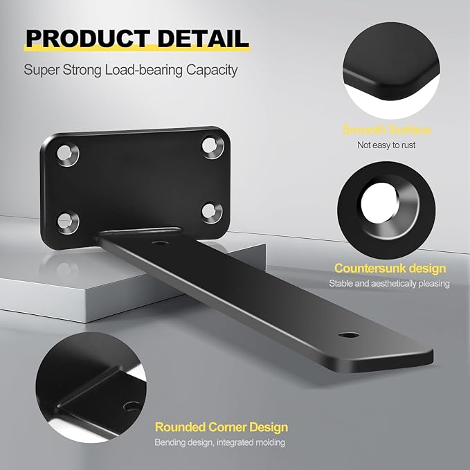 2 Pack - 12 inch Black Hidden L Shelf Bracket Iron Floating Shelf Brackets - Image 7